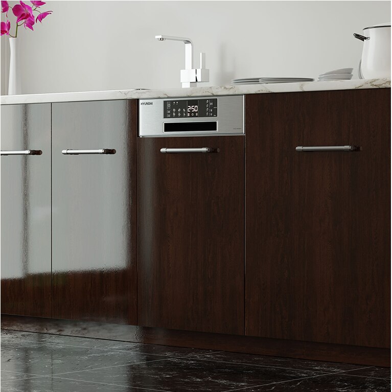 Masina de spalat vase semi incorporata HDW21-4560SBI/X, 45cm, Clasa E, Hyundai