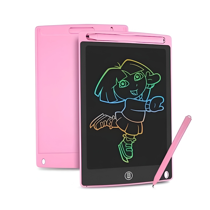 E-manor Digitális rajztábla, 12", színes, íráshoz és rajzoláshoz, LCD képernyővel, 29 cm, rózsaszín
