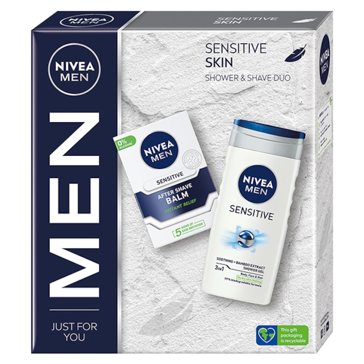 Комплект Nivea Men Sensitive: Балсам за след бръснене, 100 мл + Душ гел, 250 мл