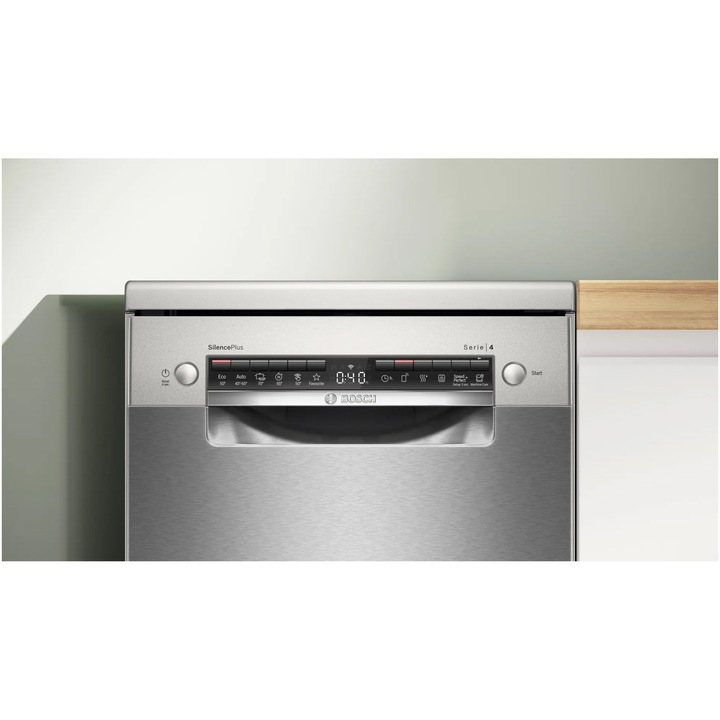 Masina de spalat vase Bosch SPS4HMI49E, 10 seturi, 6 programe, Home Connect, Silence Plus, Clasa E, 45 cm, Inox