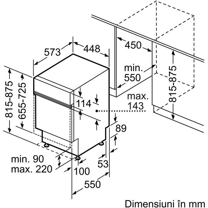 Masina de spalat vase semi-incorporabila Bosch SPI4HMS49E, 10 seturi, 6 programe, ExtraDry, Clasa E, Home Connect, 45 cm