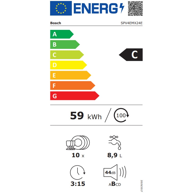 Masina de spalat vase incorporabila Bosch SPV4EMX24E, 10 seturi, 6 programe, EfficientDry, EcoSilence Drive, InfoLight, Home Connect, Clasa C, 45 cm