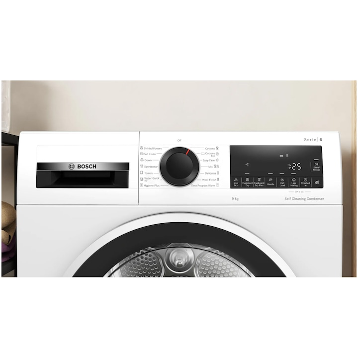 Uscator de rufe Bosch WQG245D4BY, 9 kg, 15 programe, Clasa A+++, AutoDry Technology, Alb