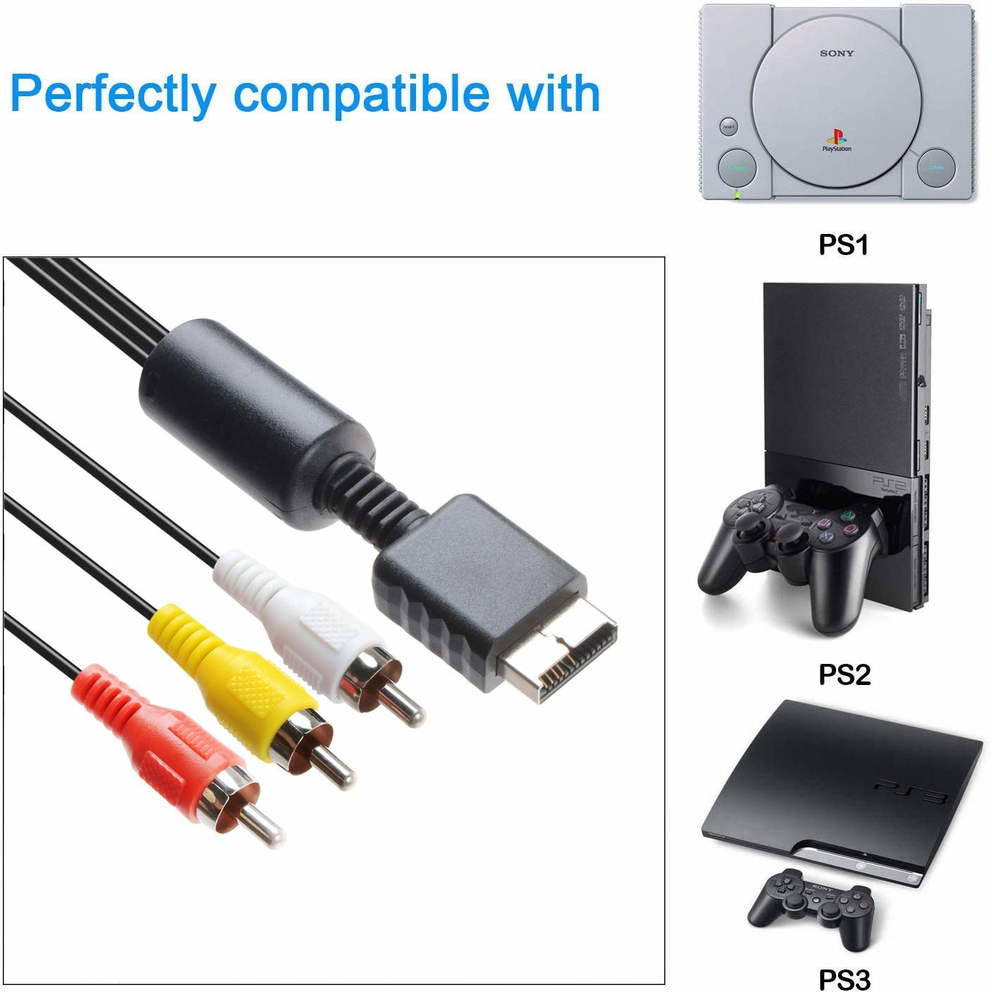 Cablu AV de conectare pentru PS1/PS2/PS3 Playstation, JeiibrZui