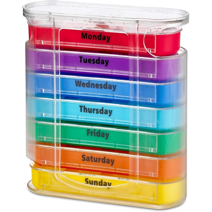 Cutie pentru pastile, 7 compartimente, plastic, multicolor, 13x11x4.5cm