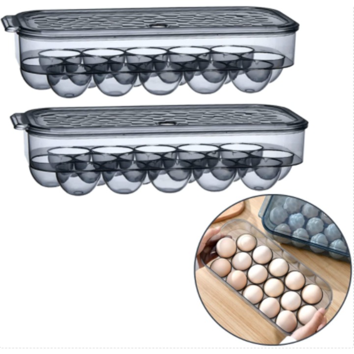 Кутия за храна за яйца, AMRINUGL, комплект от 2 бр., прозрачен, вентилиран капак, 32 яйца, 12.4"x5.6"x3"