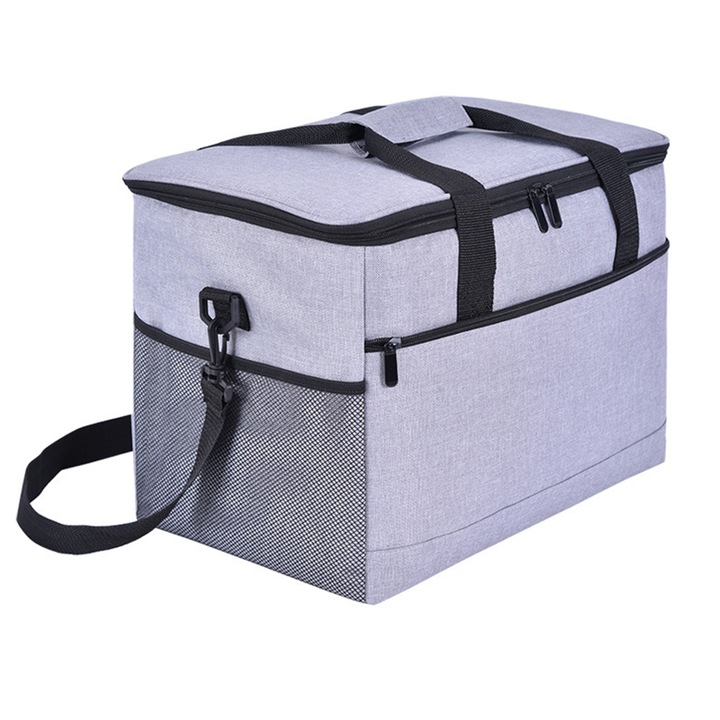 Összecsukható piknikkosár, poliészter, vízálló, hordozható, 40x31x27 cm, 17 literes, szürke