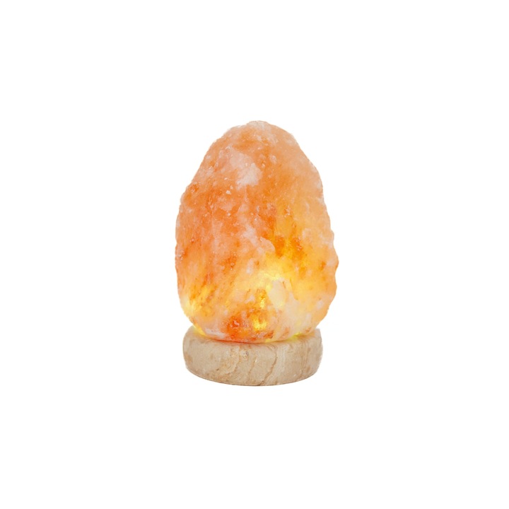 Veioza Multicolora cu USB din Sare de Himalaya pe suport de lemn, ovala, 1 kg