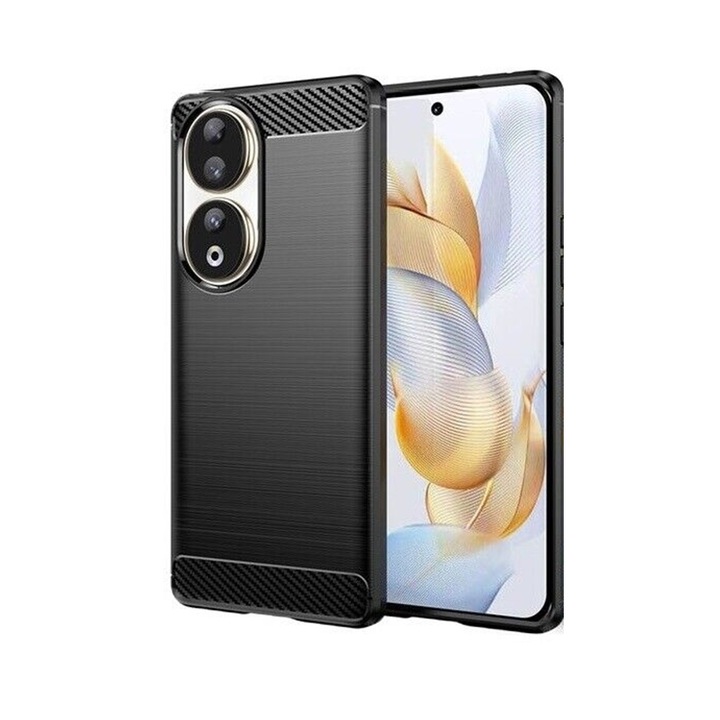 Калъф за телефон Honor 90 5G - черен силиконов кейс от въглеродни влакна