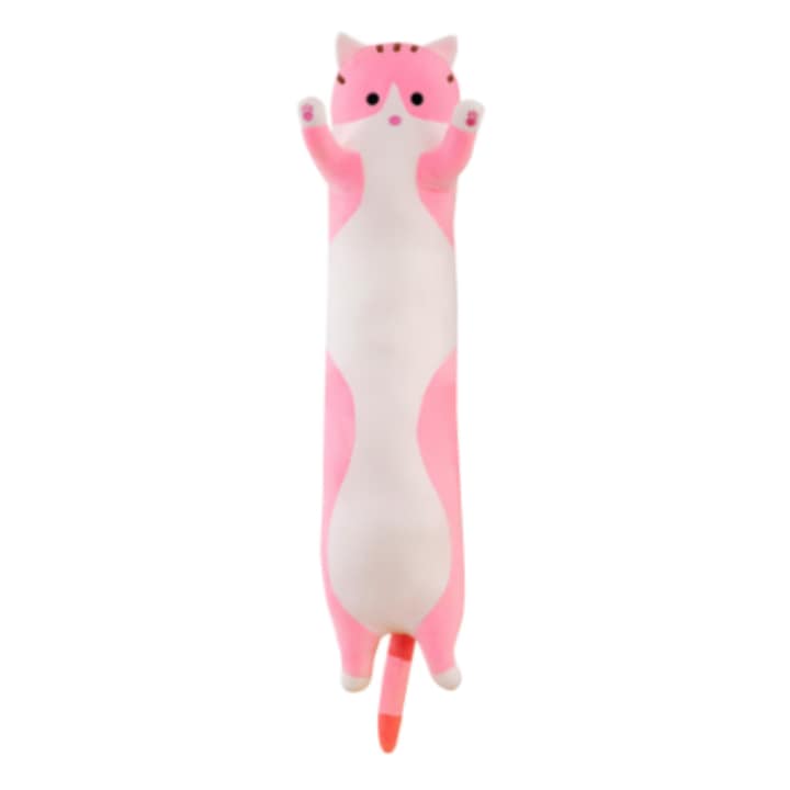 Extra hosszú macskajáték, párna típusú, mosható, hipoallergén töltelék, gyerekeknek és felnőtteknek, hossza 50 cm, rózsaszín