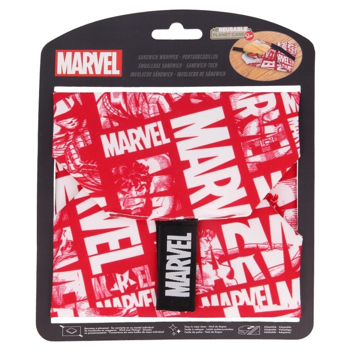 Újrafelhasználható csomagolás, Marvel, poliészter, 44 x 35,5 cm, fehér/piros