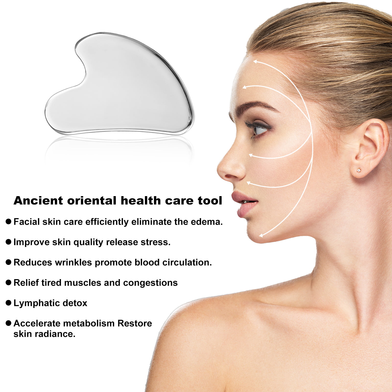 Placa de masaj Gua Sha, Sunmostar, Inox, Argintiu - eMAG.ro