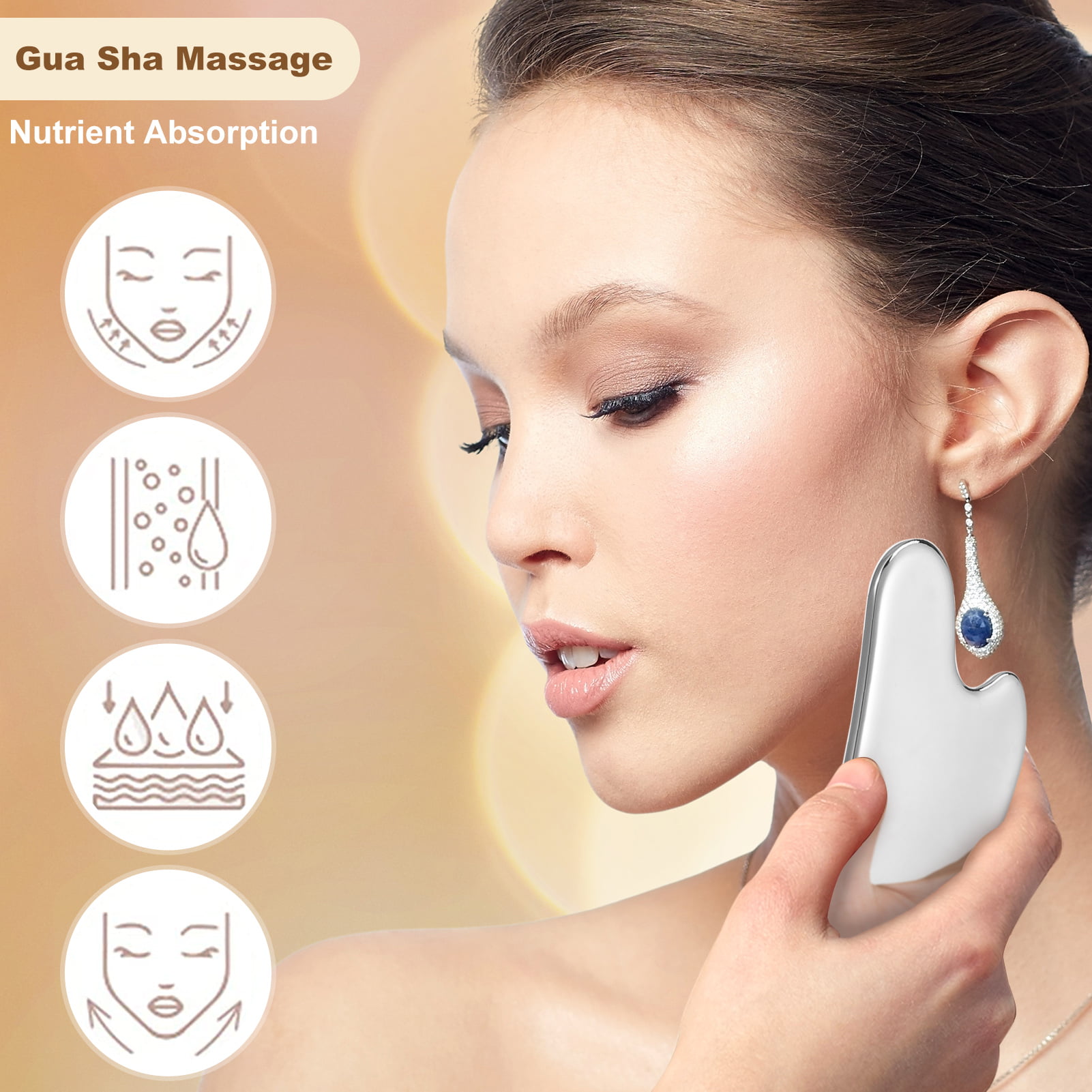 Placa de masaj Gua Sha, Sunmostar, Inox, Argintiu - eMAG.ro