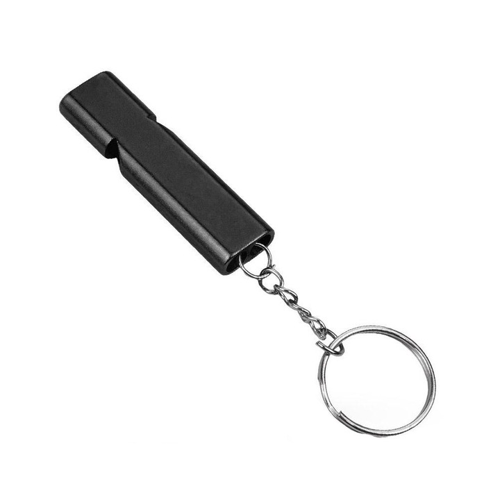 Fluier Dublu Foarte Puternic, din Aluminiu cu Inel pentru Chei, pentru Arbitrii si Diverse Activitati in Aer Liber, Negru, Premium, CBD CORAL BEST DEALS 5.5 cm