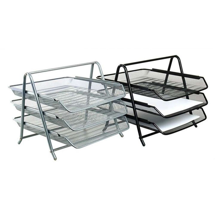 Tava pentru documente din plasa metalica 3 nivele bluering® negru