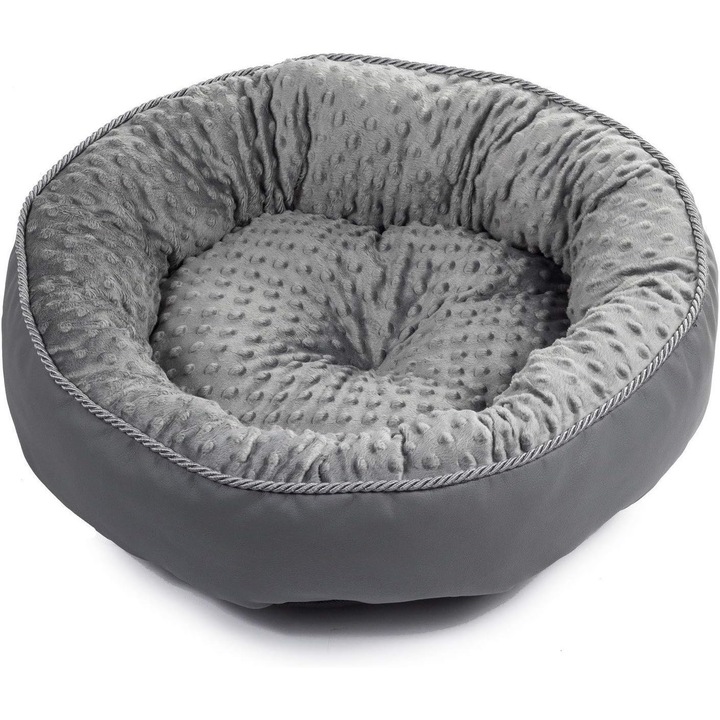 Pat pentru caini si pisici, S 54 x 54 x 16 cm, gri inchis-gri, imitatie de piele, material plusat