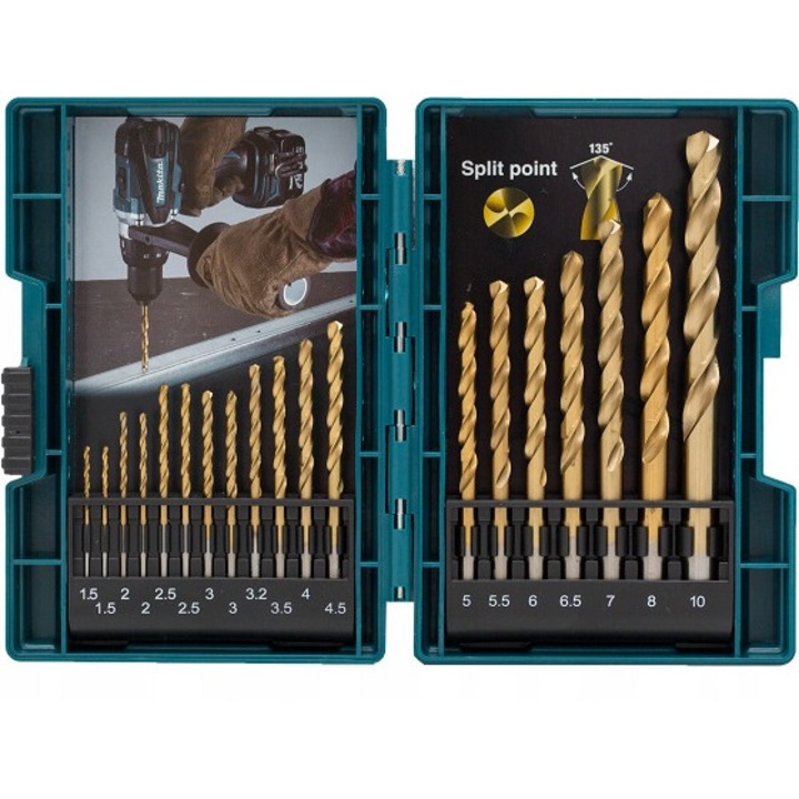 Set de 19 burghie pentru metal, Makita, Otel, Auriu