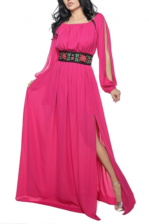 Дълга рокля с воал с традиционен регулируем колан, Фуксия