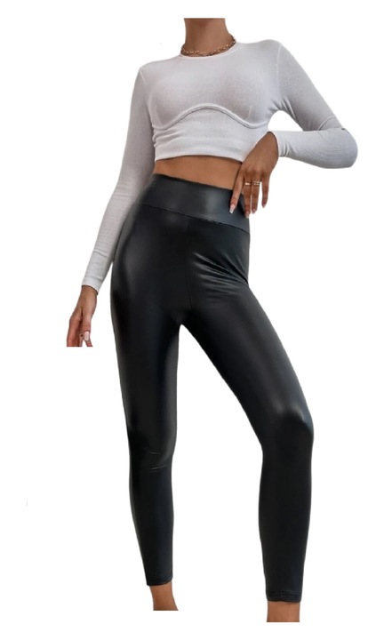 Colanti piele ecologica, talie inalta, material foarte elastic, marimea L, culoarea negru