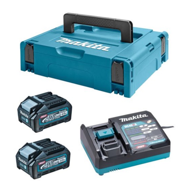 Set 2 Acumulatori si incarcator, Makita, 40 V, 2 x 4.0 Ah, Incarcator DC40RA, Albastru