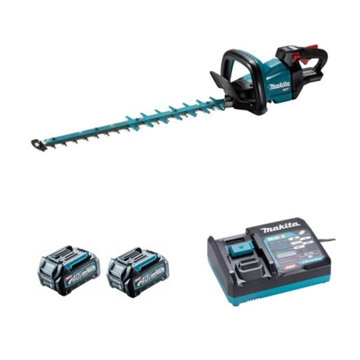 Masina de tuns gard viu fara fir, Makita, 40V max, Lungime lama 60 cm, 2x2.5Ah, Li-Ion