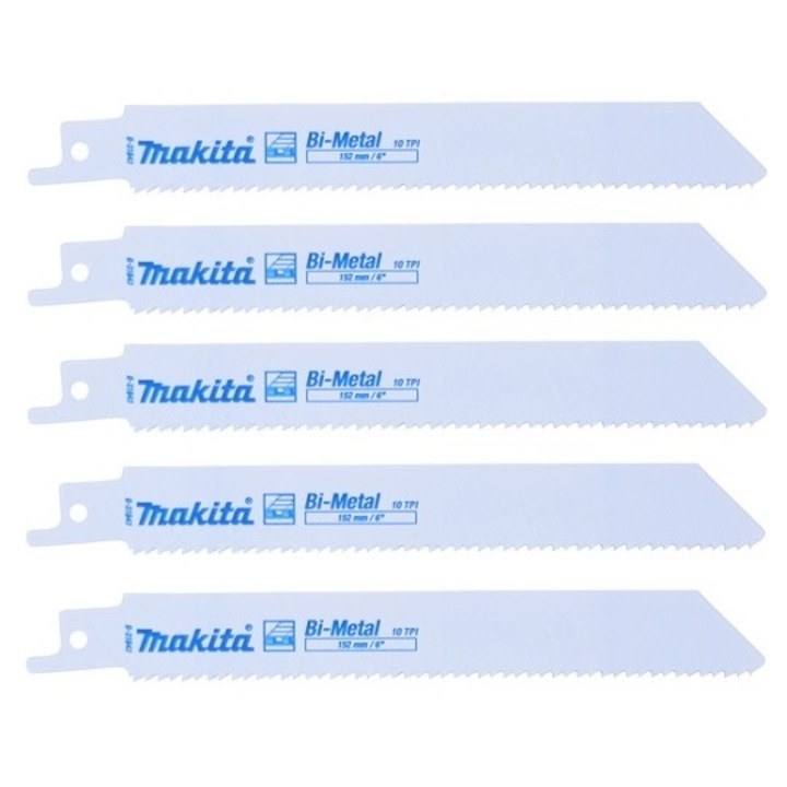 Set 5 panze de fierastrau alternativ cu baioneta, Makita, 10 dinti, 152 mm