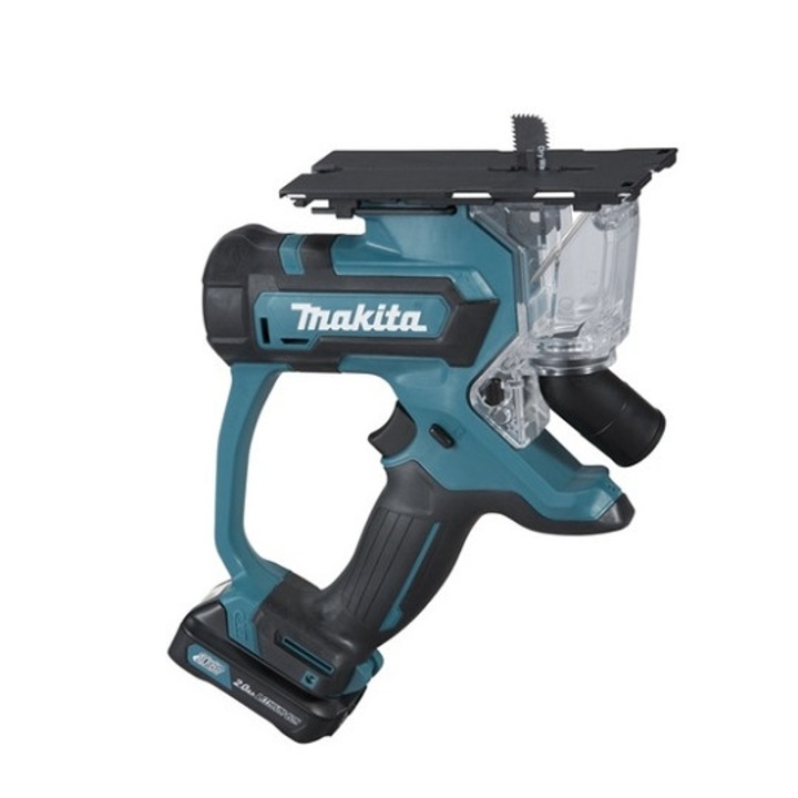 Електрически трион, Makita, 10.8 V, 2x2.0 Ah, Li-Ion, LED светлина, Син/Черен