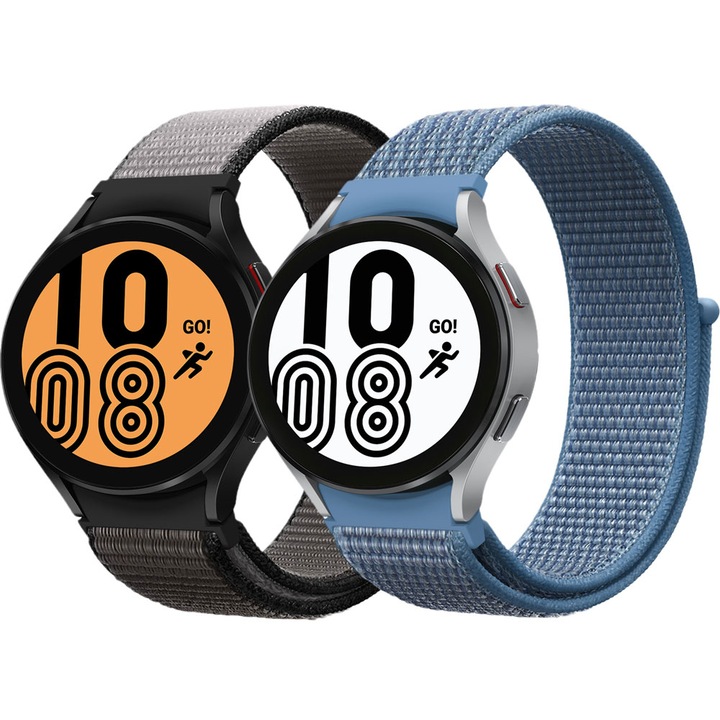 Set 2 curele smartwatch, Matcheasy, Nylon, Compatibila cu Samsung Galaxy Watch 7/6/5/4 40mm 44mm/ 5 Pro 45mm/ 4 Classic 42mm 46mm Albastru/Gri