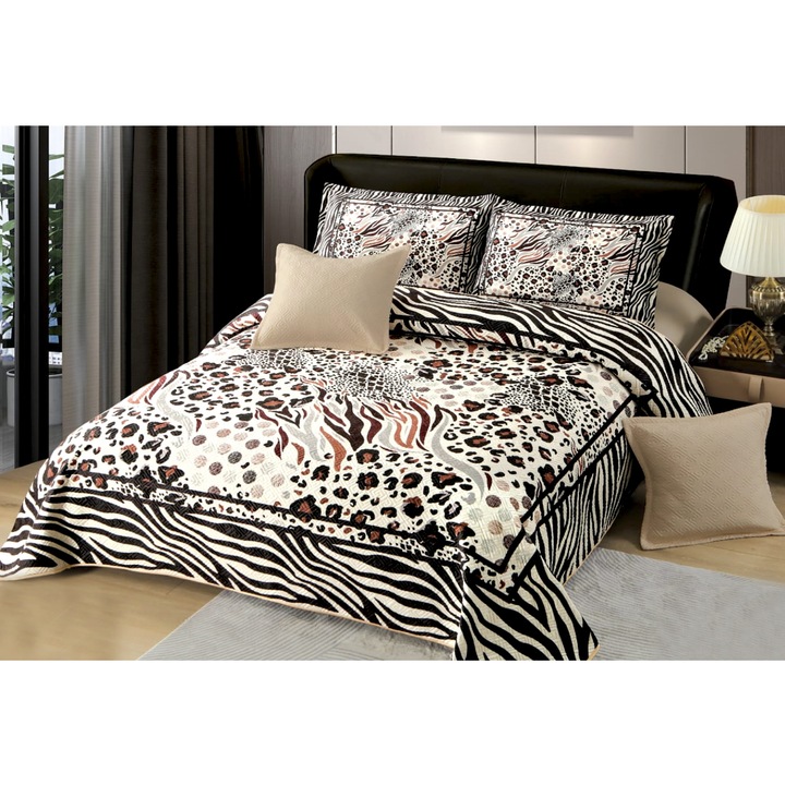 Cuvertura catifea matlasata, cu model, 5 piese, pat 2 persoane, 230x250 cm, CM36