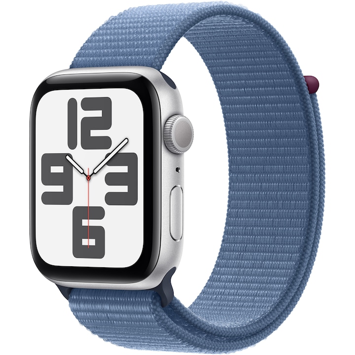 Смарт часовник Apple Watch SE2 v2, 44 мм, Silver Aluminium Case, Winter Blue Sport Loop