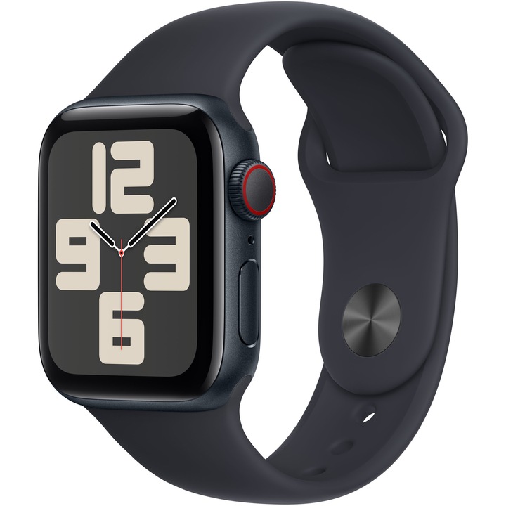 Apple Watch SE (2023), GPS, Cellular, Carcasa Midnight Aluminium 40mm, Midnight Sport Band - S/M