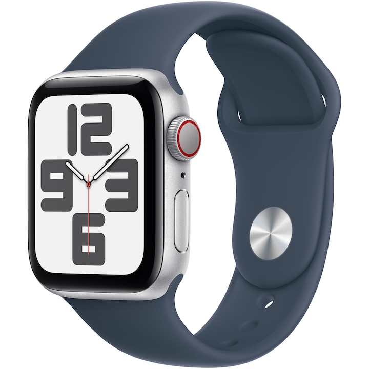 Смарт часовник Apple Watch SE2 v2, 40 мм, Cell, Silver Aluminium Case, Storm Blue Sport Band - S/M