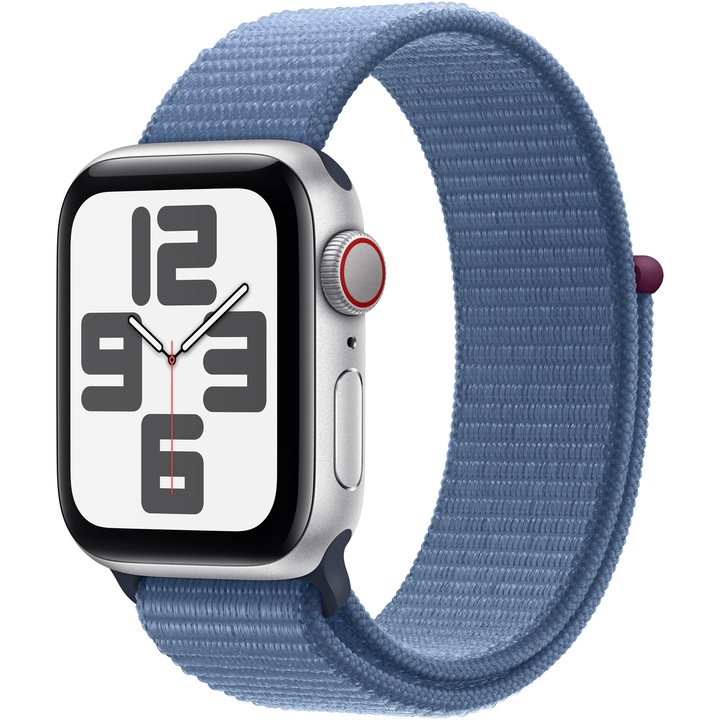 Смарт часовник Apple Watch SE2 v2, 40 мм, Cell, Silver Aluminium Case, Winter Blue Sport Loop