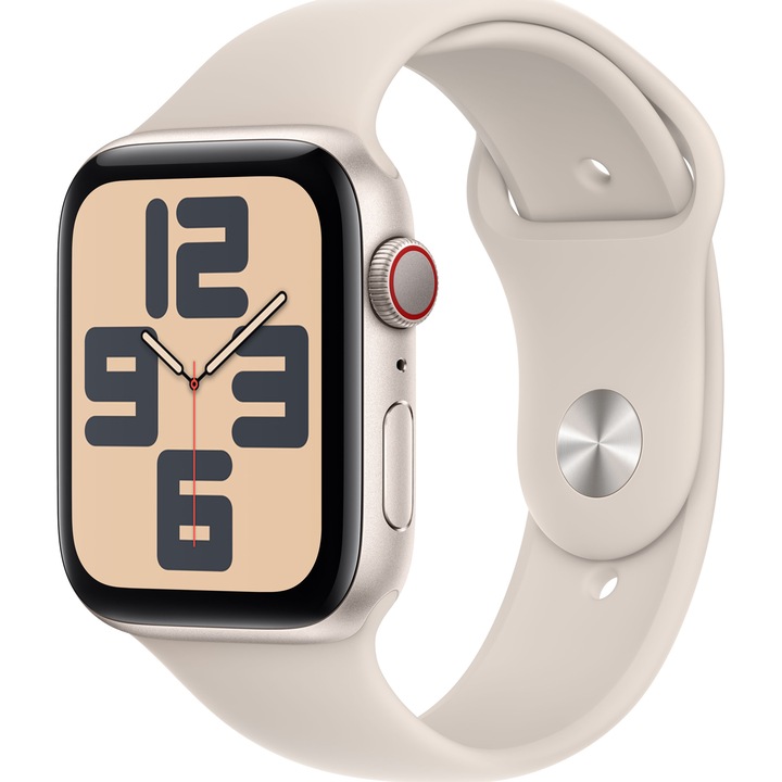 Apple Watch SE (2023), GPS, Cellular, Carcasa Starlight Aluminium 44mm, Starlight Sport Band - M/L