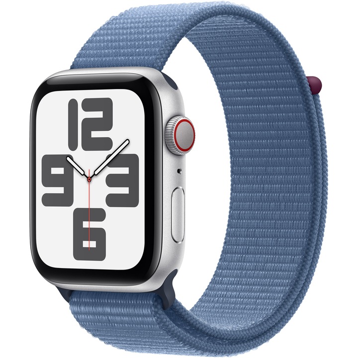 Смарт часовник Apple Watch SE2 v2, 44 мм, Cell, Silver Aluminium Case, Winter Blue Sport Loop