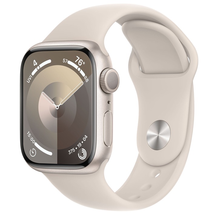 Apple Watch 9, GPS, Carcasa Starlight Aluminium 41mm, Starlight Sport Band - M/L