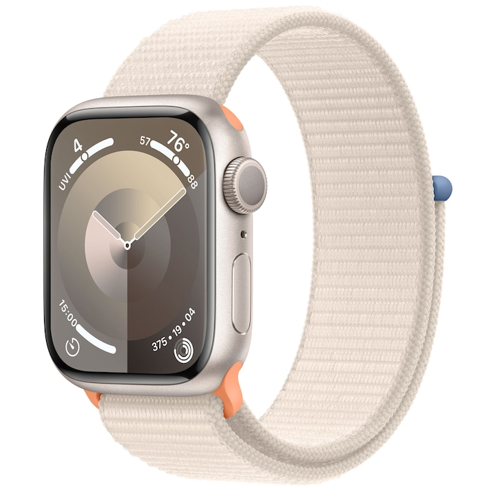 Смарт часовник Apple Watch 9, 41 мм, Starlight Aluminium Case, Starlight Sport Loop