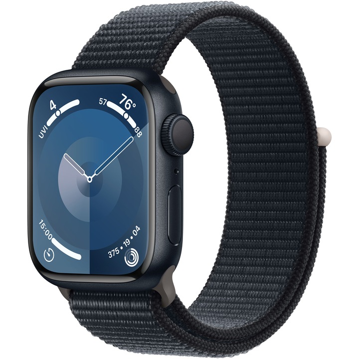 Apple Watch 9, GPS, Carcasa Midnight Aluminium 41mm, Midnight Sport Loop
