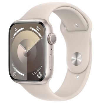 Apple Watch 9, GPS, Carcasa Starlight Aluminium 45mm, Starlight Sport Band - M/L Apple Watch 9, GPS, Carcasa Starlight Aluminium 45mm, Starlight Sport Band - M/L