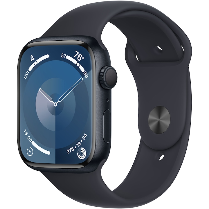 Смарт часовник Apple Watch 9, 45 мм, Midnight Aluminium Case, Midnight Sport Band - S/M