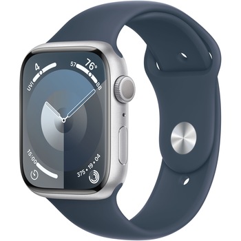 Apple Watch 9, GPS, Carcasa Silver Aluminium 45mm, Storm Blue Sport Band - M/L Apple Watch 9, GPS, Carcasa Silver Aluminium 45mm, Storm Blue Sport Band - M/L
