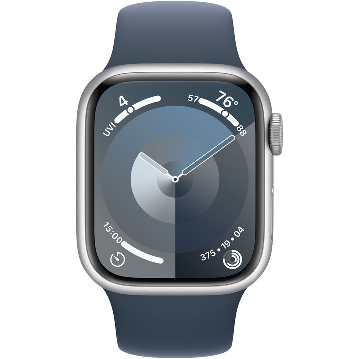 Apple Watch 9, GPS, Cellular, Carcasa Silver Aluminium 41mm, Storm Blue Sport Band - M/L