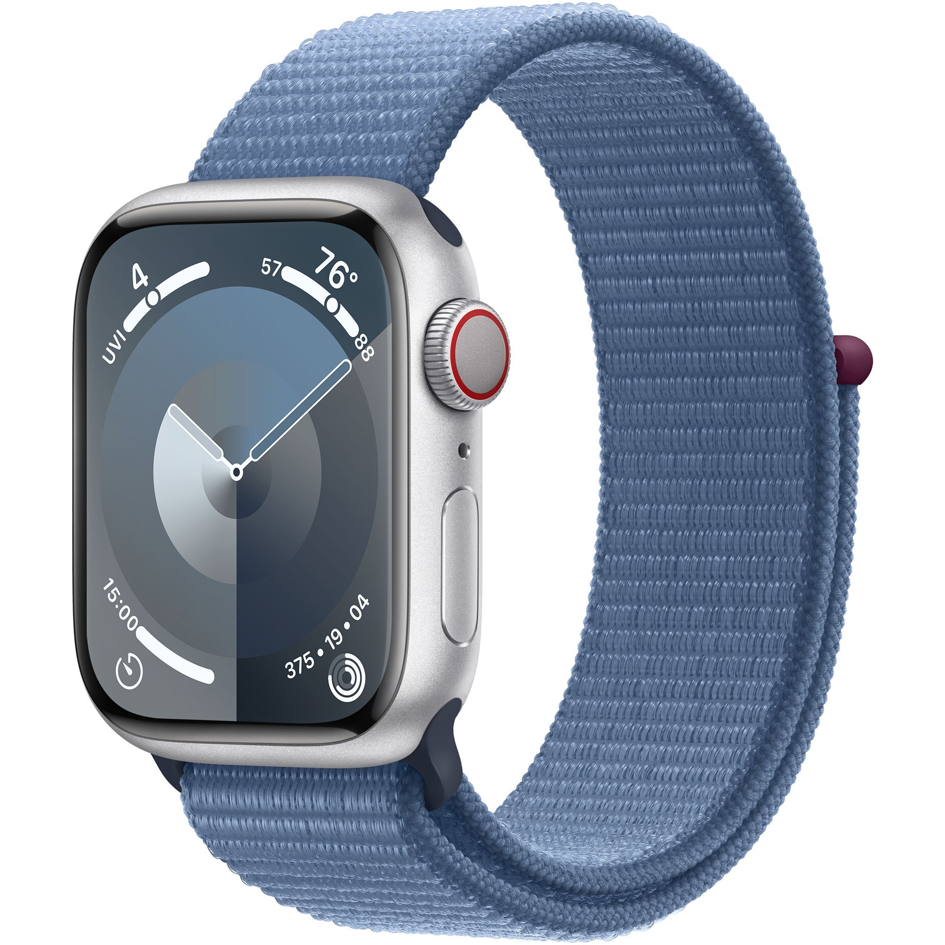 Apple Watch 9, GPS, Cellular, Carcasa Silver Aluminium 41mm, Winter Blue Sport Loop