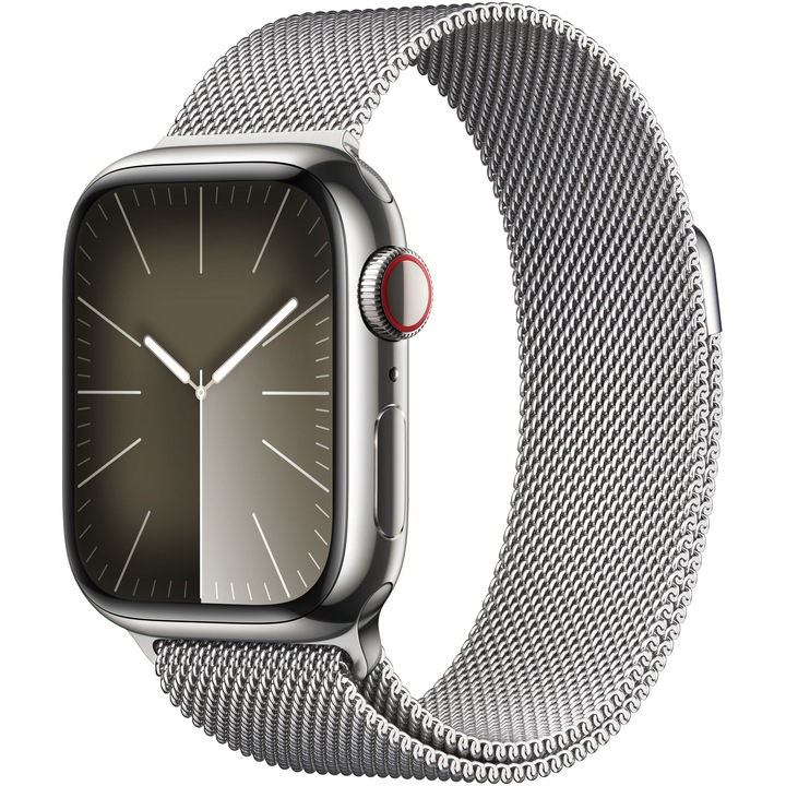Смарт часовник Apple Watch 9, 41 мм, Cell, Silver Stainless Steel Case, Silver Milanese Loop