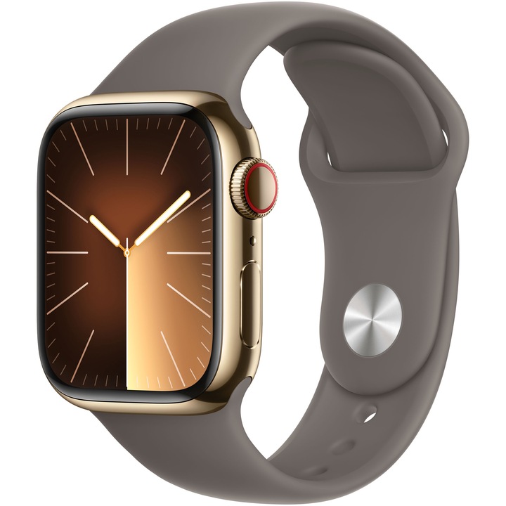 Apple Watch 9, GPS, Cellular, Carcasa Gold Stainless Steel 41mm, Clay Sport Band - M/L