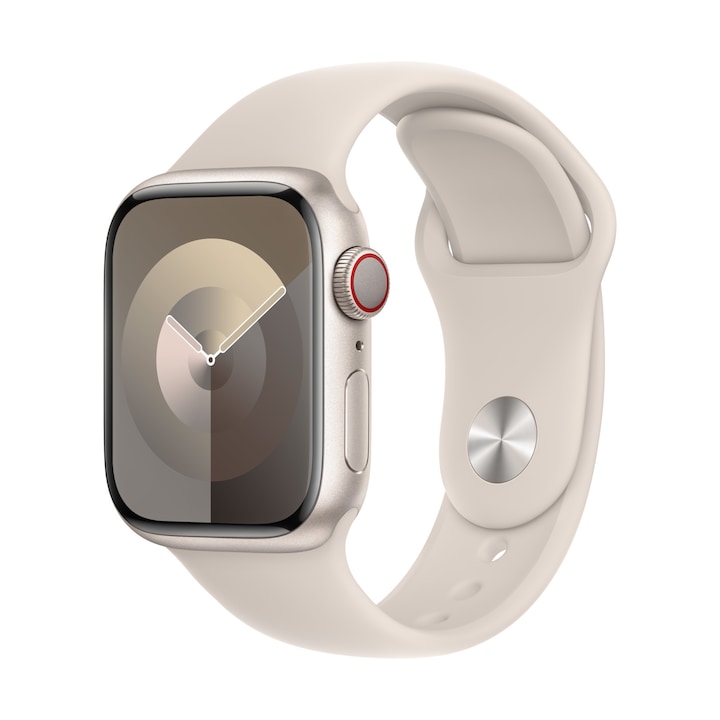 Apple Watch 9, GPS, Cellular, Carcasa Starlight Aluminium 45mm, Starlight Sport Band - M/L