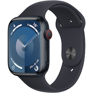 Apple Watch 9, GPS, Cellular, Carcasa Midnight Aluminium 45mm, Midnight Sport Band - M/L