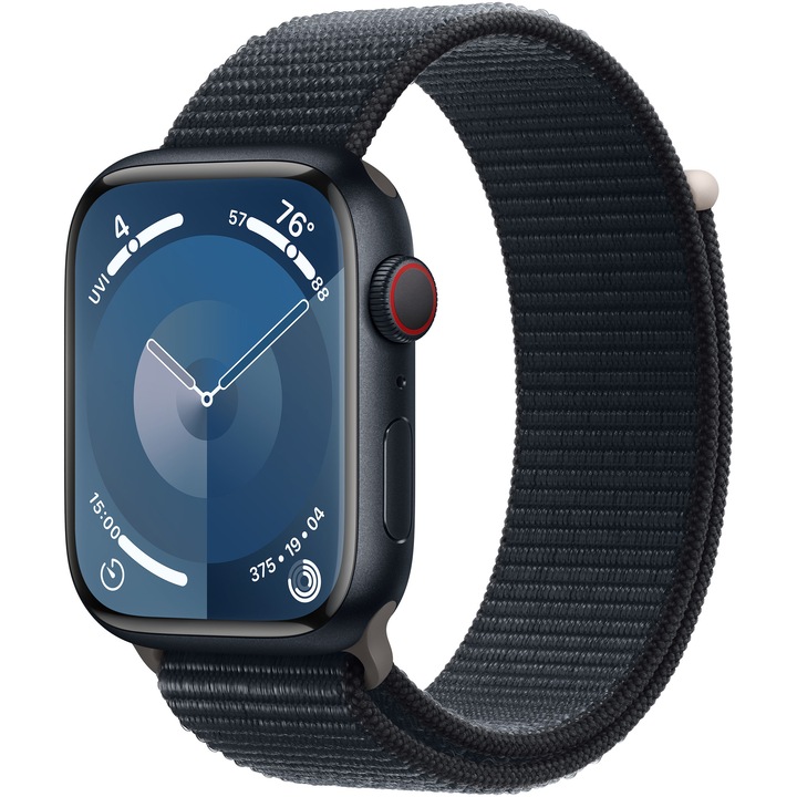 Apple Watch 9, GPS, Cellular, Carcasa Midnight Aluminium 45mm, Midnight Sport Loop