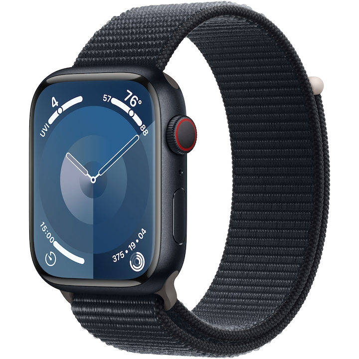 Смарт часовник Apple Watch 9, 45 мм, Cell, Midnight Aluminium Case, Midnight Sport Loop