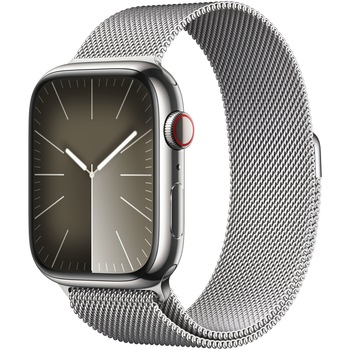 Apple Watch 9, GPS, Cellular, Carcasa Silver Stainless Steel 45mm, Silver Milanese Loop Apple Watch 9, GPS, Cellular, Carcasa Silver Stainless Steel 45mm, Silver Milanese Loop